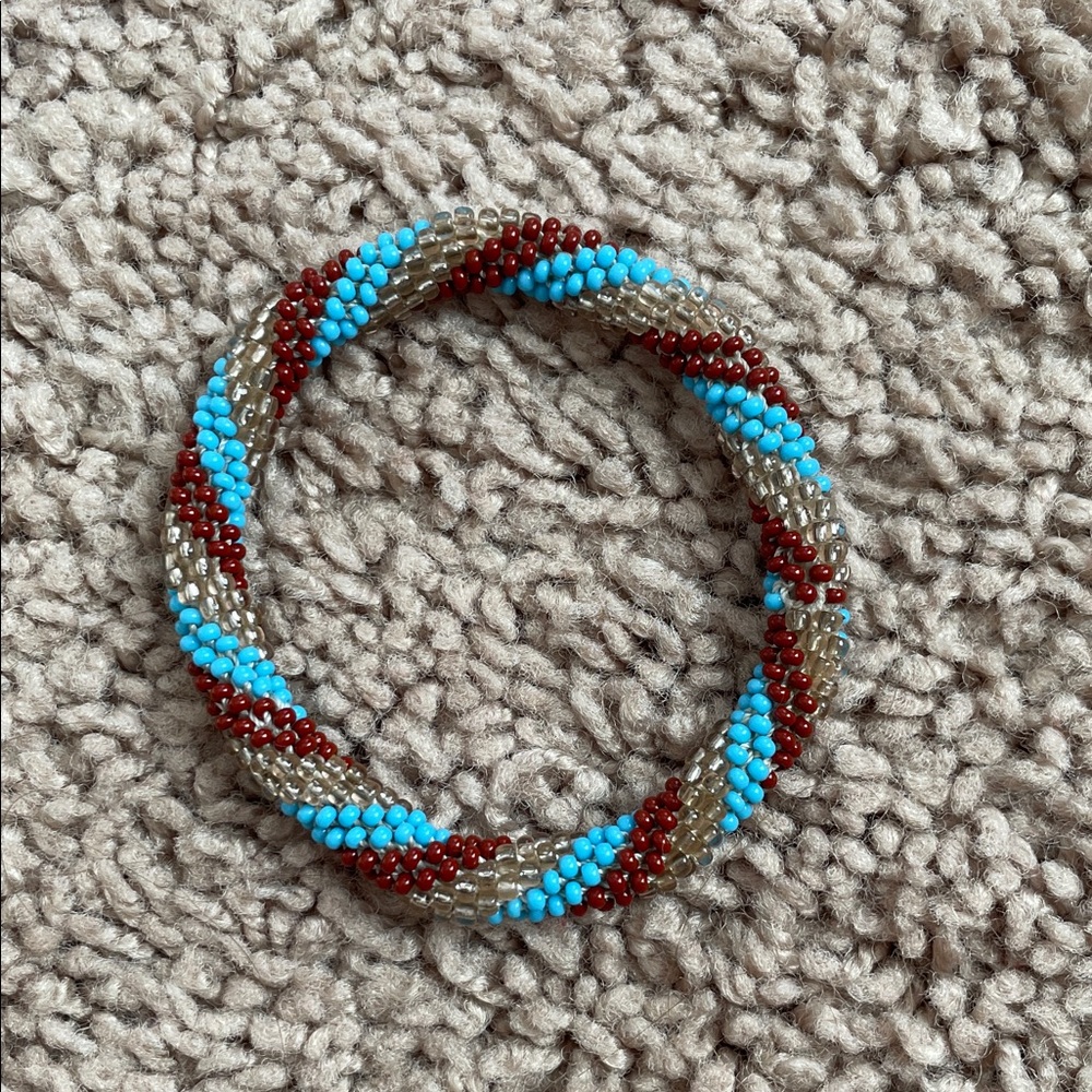 Red and Blue Beaded Roll‎ On Bracelet